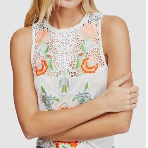 Free People Ivory Floral Knit Top S